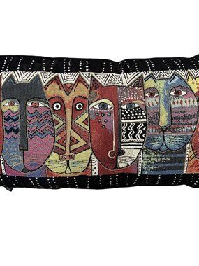 Laurel Burch Rectangular Throw Lumbar Pillow Wild Cats Tapestry Black Background